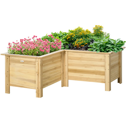 Raised Wooden Garden Bed, Elevated Planter Box with Legs, L-Shaped, Natural Wooden Planter Boxes Natural at Gallery Canada