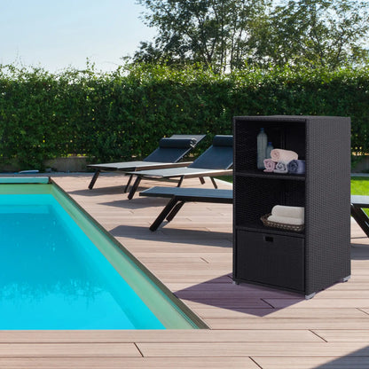 Outdoor Storage Cabinet, Rattan Wicker Pool Towel Organizer, Dark Brown Patio Storage Boxes at Gallery Canada