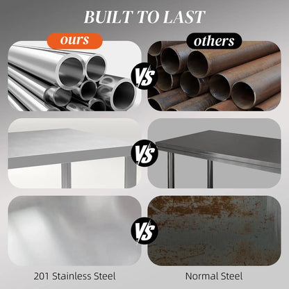 Stainless Steel Workbench, 35 x 24 x 34 Inch, Heavy Duty Table With Shelf