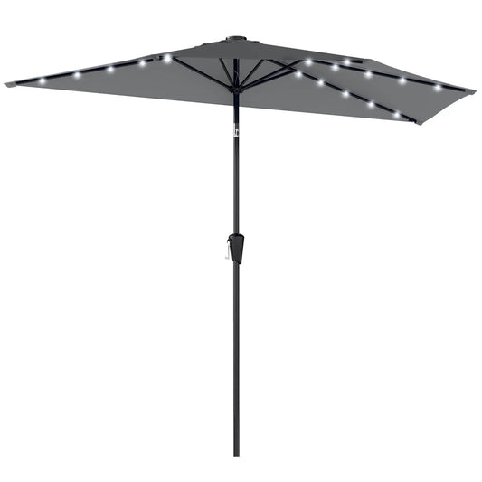 Half Patio Umbrella With Solar LED Lights, 9ft, Dark Grey Half Round Umbrellas Dark Grey at Gallery Canada