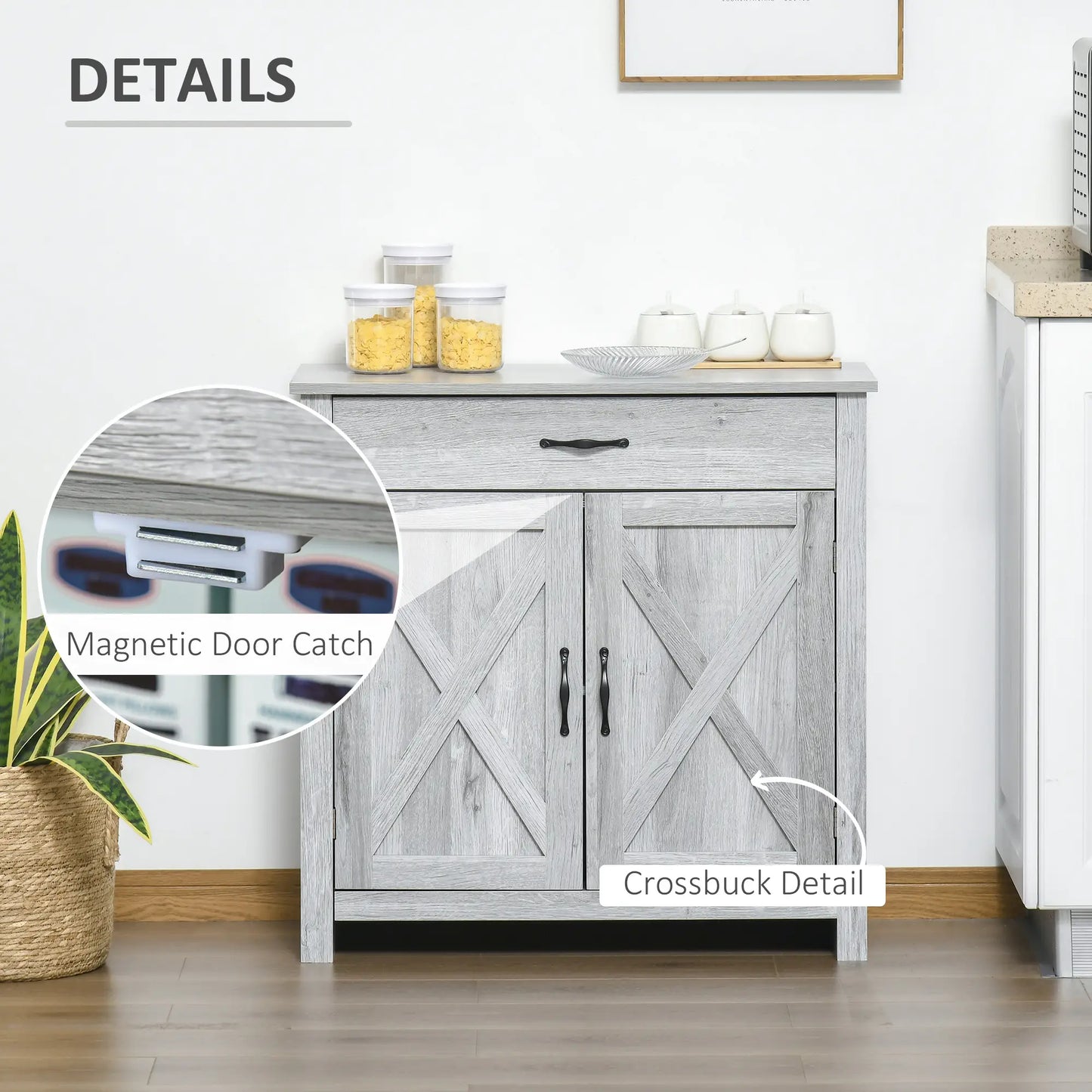 Farmhouse Sideboard Buffet Cabinet, Grey Grain, Barn Door Storage, Grey Bar Cabinets at Gallery Canada