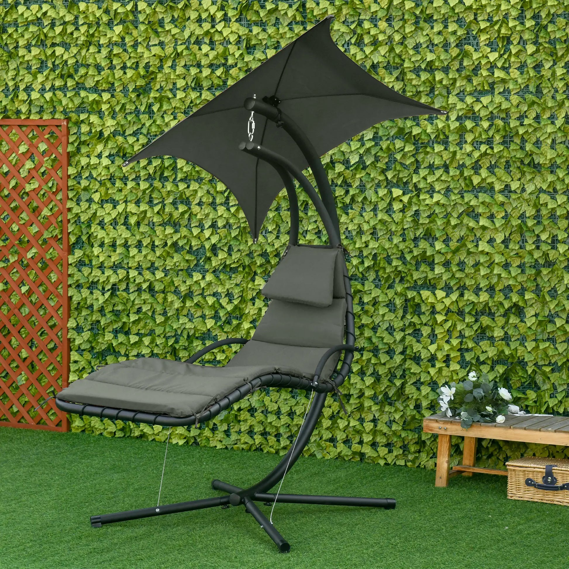 Floating Chaise Lounge, Outdoor Swing Chair, Hammock w/ Stand, Charcoal Grey Patio Swings with Stand at Gallery Canada