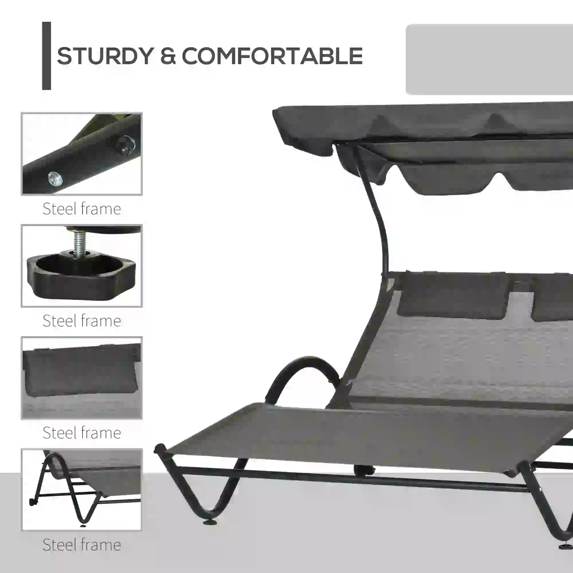 Outdoor Chaise Lounge Chair, Sun Lounger with Sunshade, Wheels, Breathable Mesh, Dark Gray Daybeds at Gallery Canada
