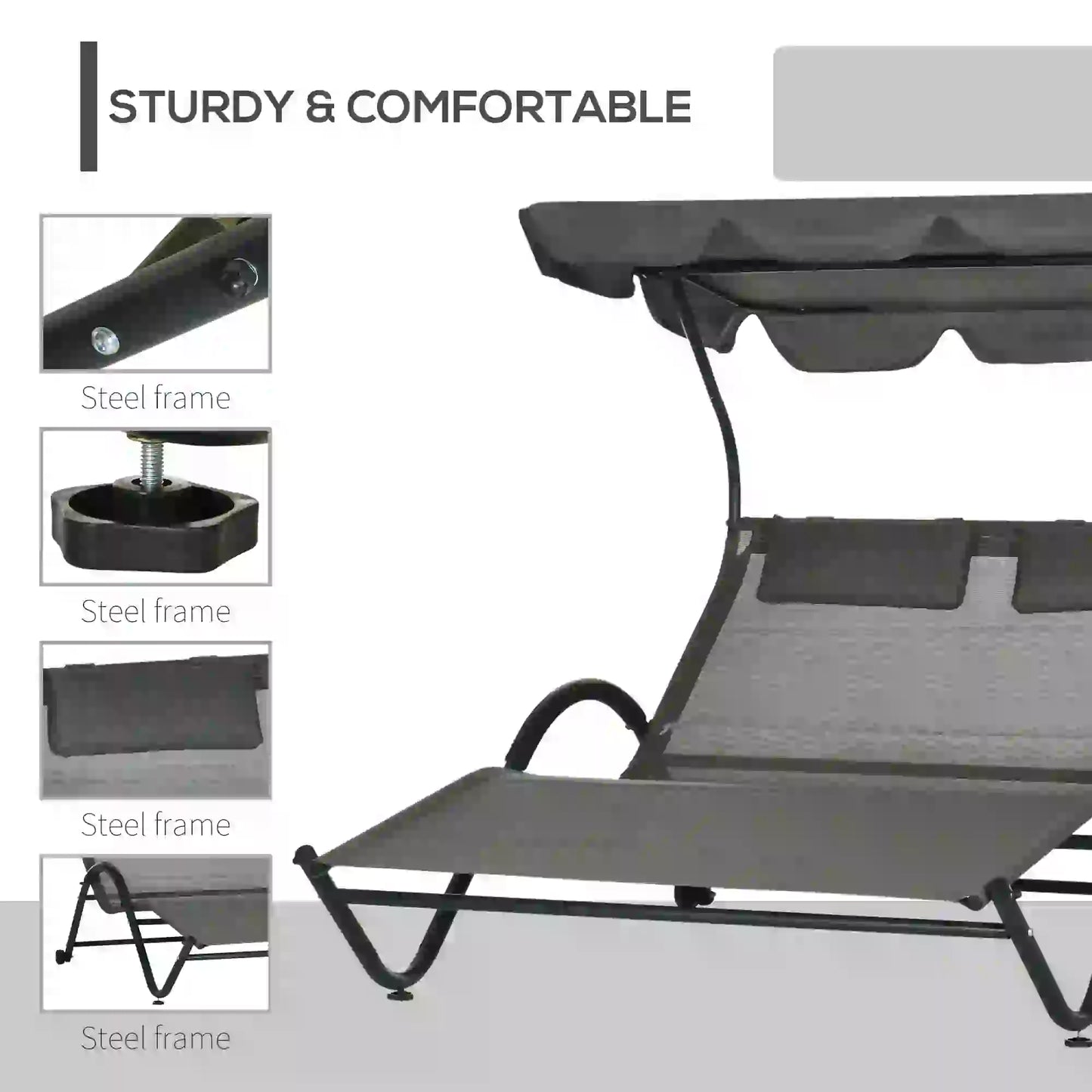 Outdoor Chaise Lounge Chair, Sun Lounger with Sunshade, Wheels, Breathable Mesh, Dark Gray Daybeds at Gallery Canada