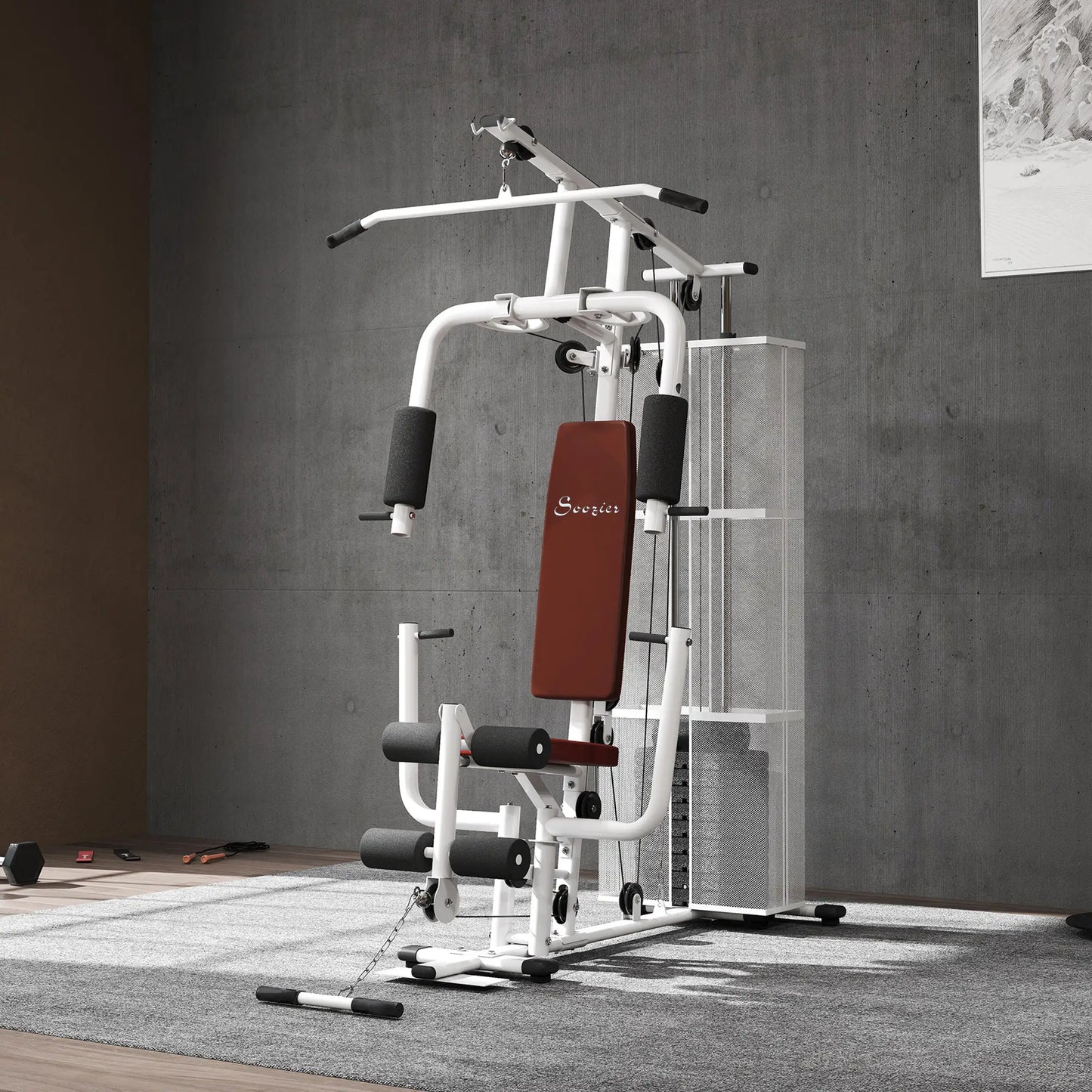 Multifunction Home Gym, 100Lbs Weight Stack, Lat Pulldown, Leg Extensions, White Power Towers at Gallery Canada
