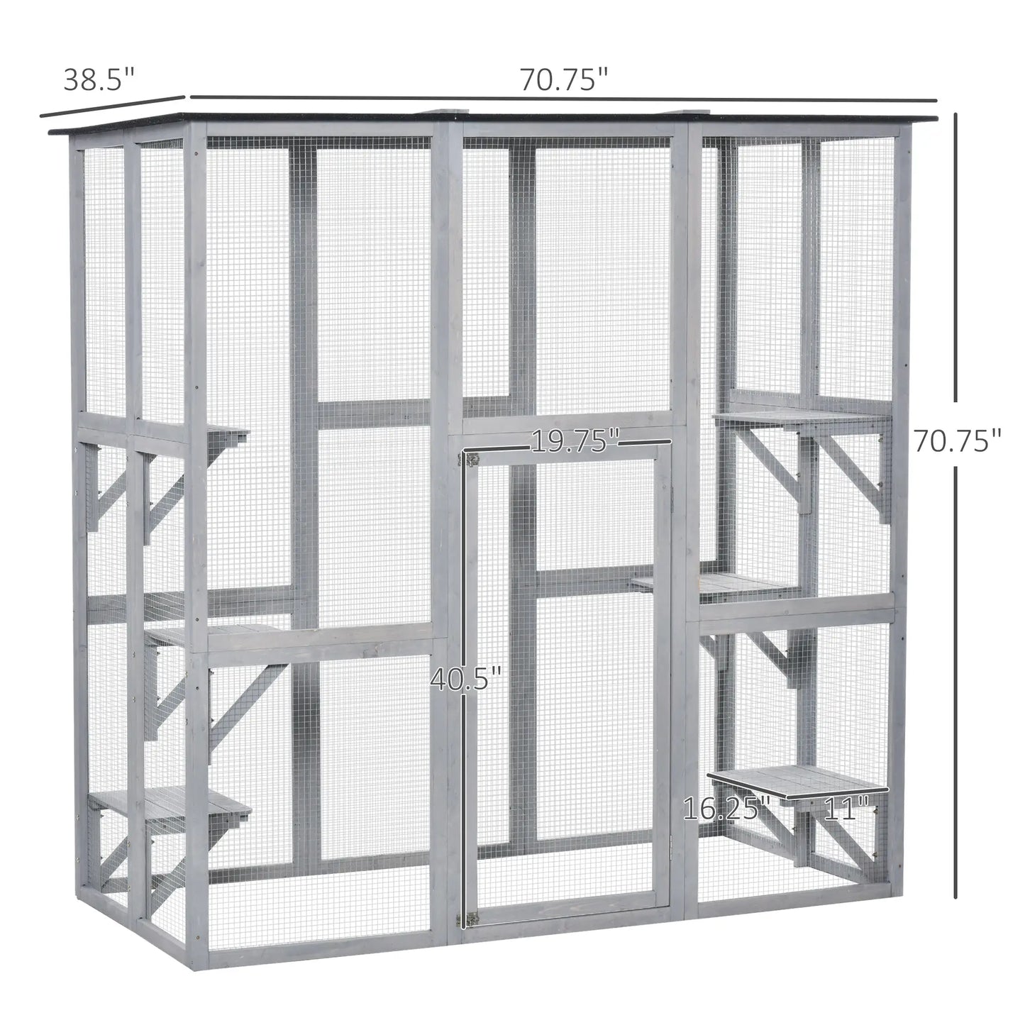 Large Outdoor Catio Enclosure, Weatherproof Cat House, Wooden Patio Cage, 6 Platforms, 71" x 39" x 71", Grey Outdoor Cat Enclosures at Gallery Canada
