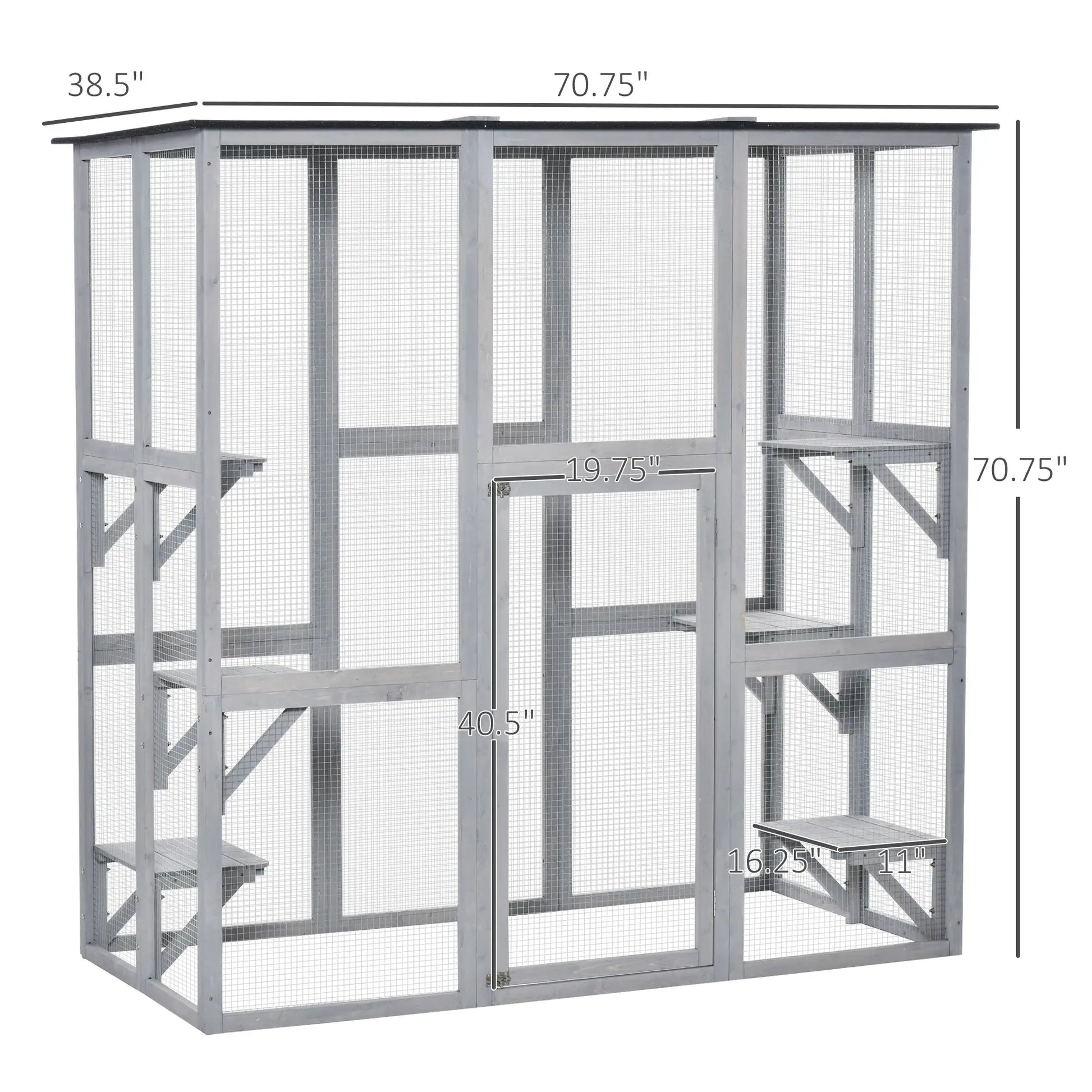 Large Outdoor Catio Enclosure, Weatherproof Cat House, Wooden Patio Cage, 6 Platforms, 71" x 39" x 71", Grey Outdoor Cat Enclosures at Gallery Canada