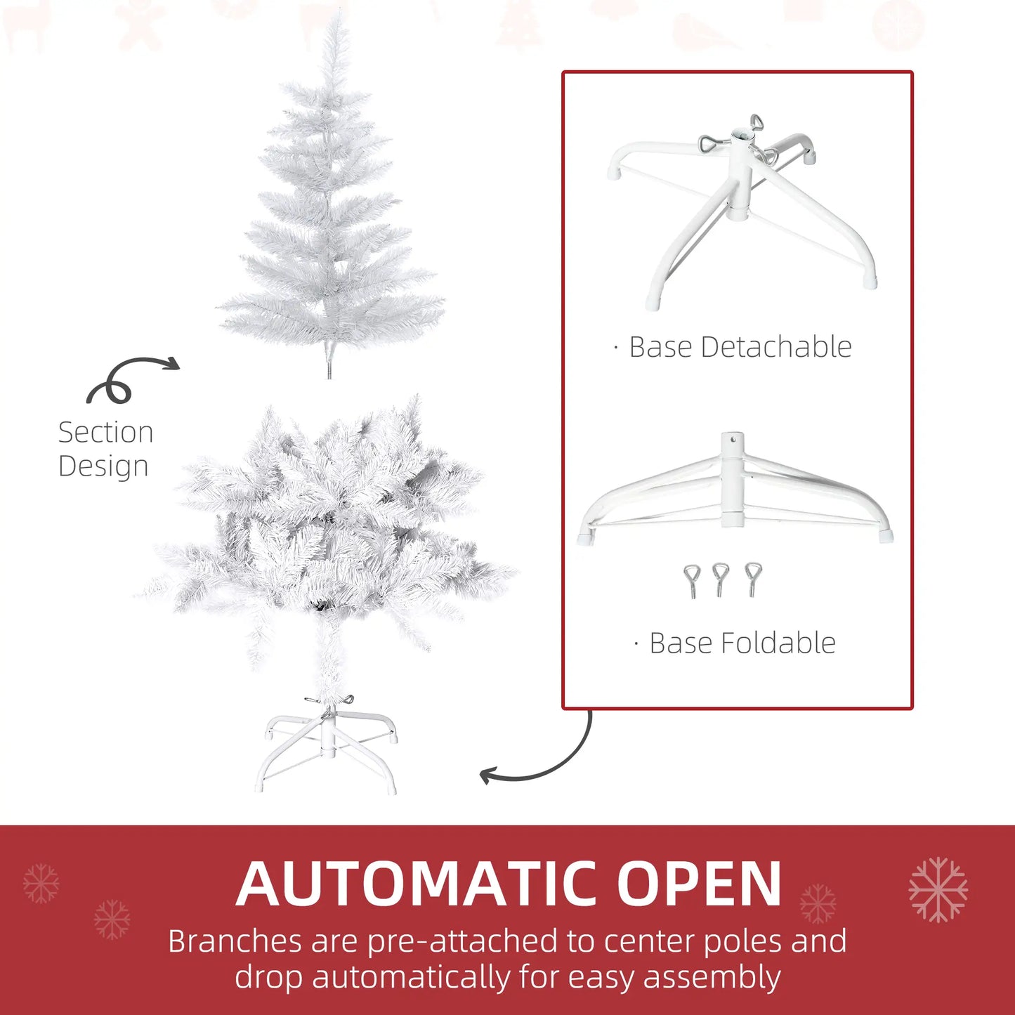 4ft Artificial Christmas Tree, Realistic Pine Branches, Auto Open, Indoor, White Artificial Christmas Trees at Gallery Canada