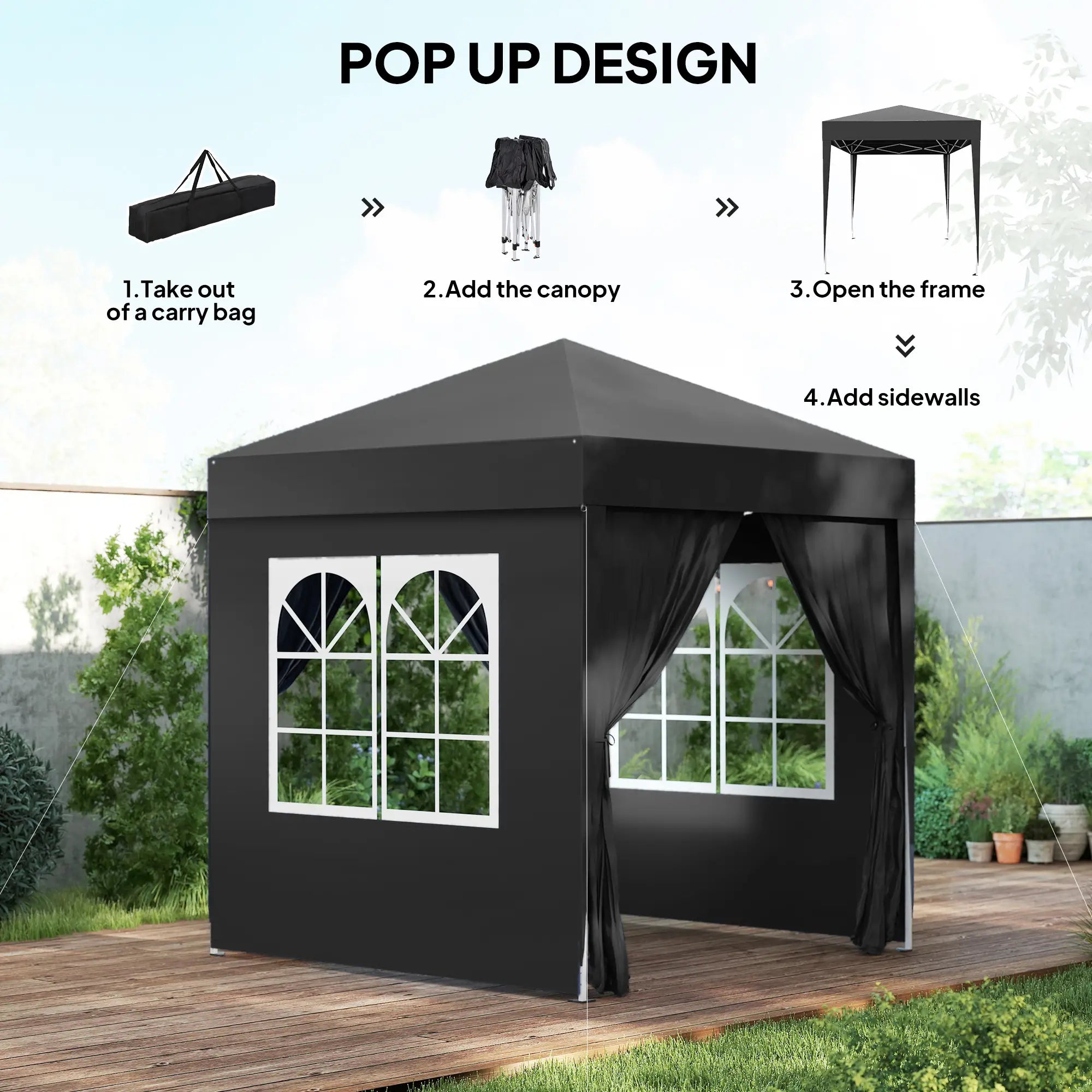 6.6'x6.6' Pop Up Canopy Tent, Instant Sun Shelter, Black Pop Up Canopies at Gallery Canada