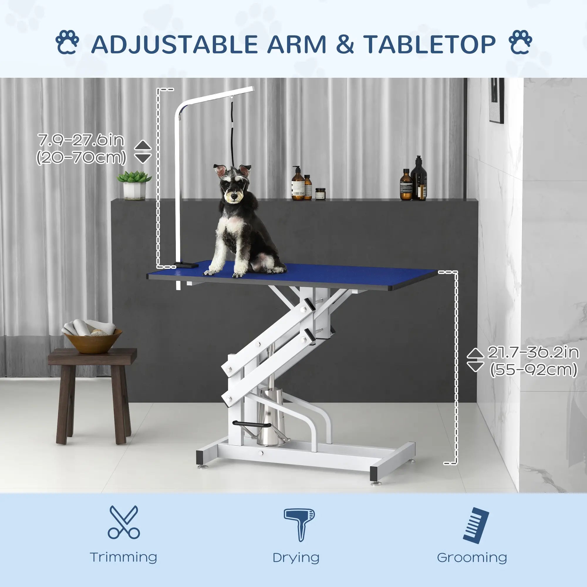 Adjustable Dog Grooming Table With Arm, Noose, Non-Slip, Blue Dog Grooming Tables at Gallery Canada