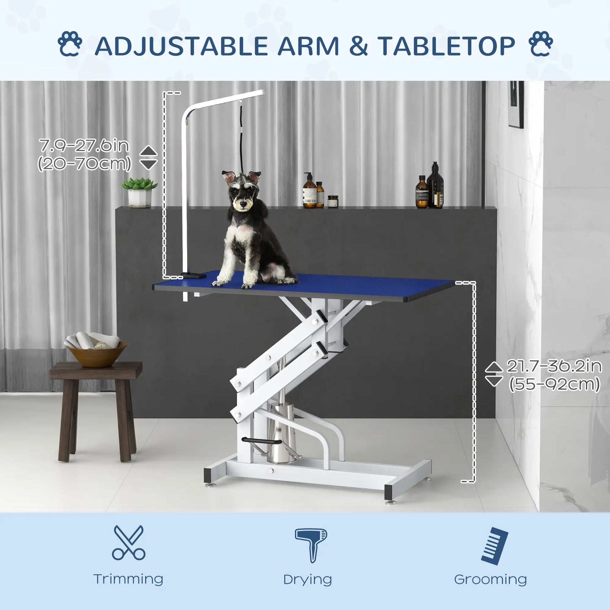 Adjustable Dog Grooming Table With Arm, Noose, Non-Slip, Blue Dog Grooming Tables at Gallery Canada