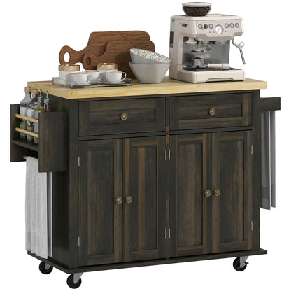 Kitchen Island with Storage, Rolling Cart, Rubber Wood Top, Brown Oak, Brown Kitchen Islands & Kitchen Carts Brown Oak at Gallery Canada
