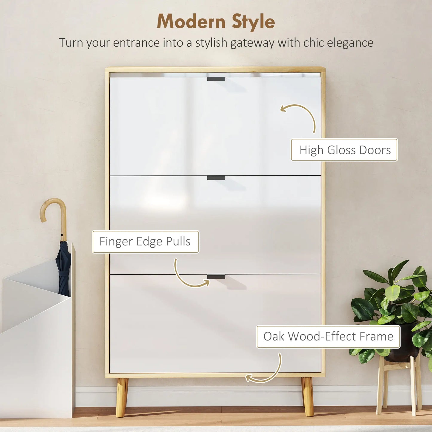 Narrow Shoe Cabinet, 3 Flip Drawers, Adjustable Shelves, Holds 24 Pairs, White Shoe Storage Cabinets & Racks at Gallery Canada