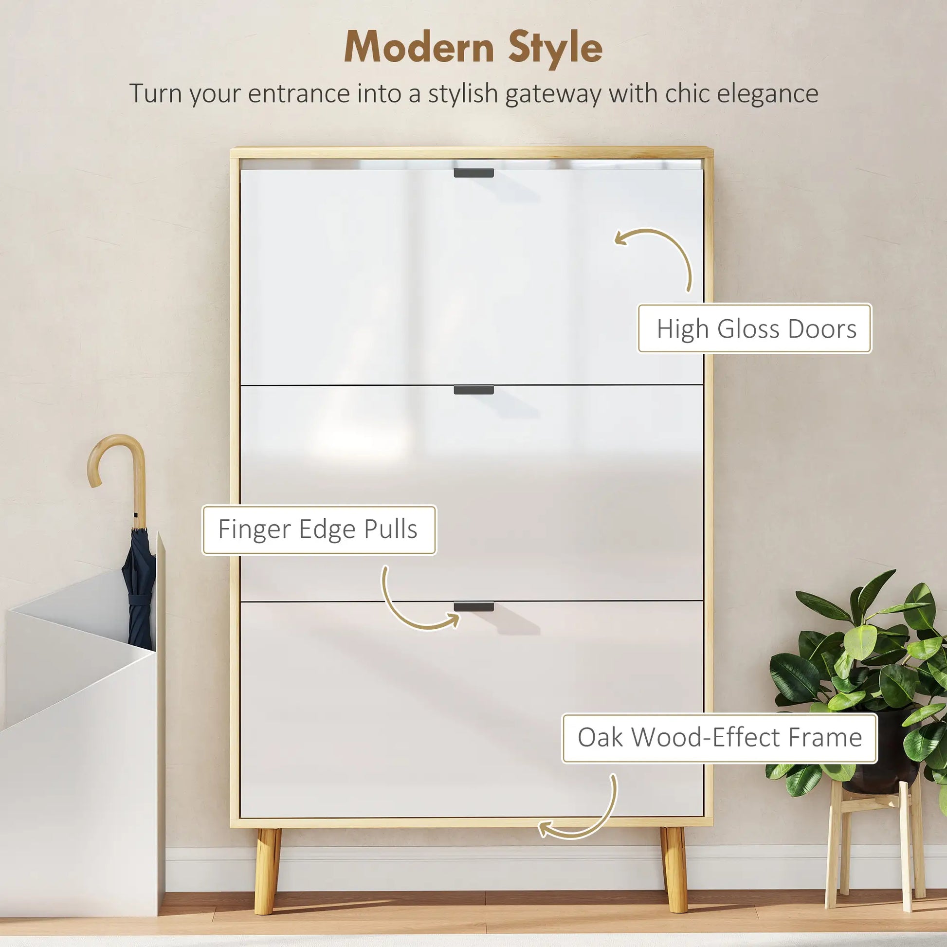 Narrow Shoe Cabinet, 3 Flip Drawers, Adjustable Shelves, Holds 24 Pairs, White Shoe Storage Cabinets & Racks at Gallery Canada