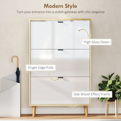 Narrow Shoe Cabinet, 3 Flip Drawers, Adjustable Shelves, Holds 24 Pairs, White Shoe Storage Cabinets & Racks at Gallery Canada