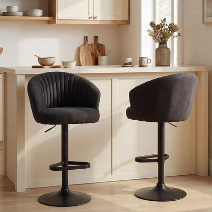 Adjustable Bar Stools Set of 2, Upholstered Kitchen Stools, Steel Frame, Black Bar Stools at Gallery Canada