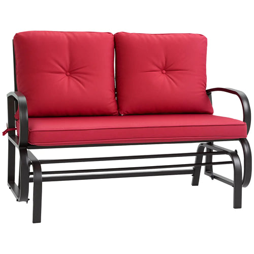 2-Person Outdoor Glider Chair, Steel Frame with Cushions, Red