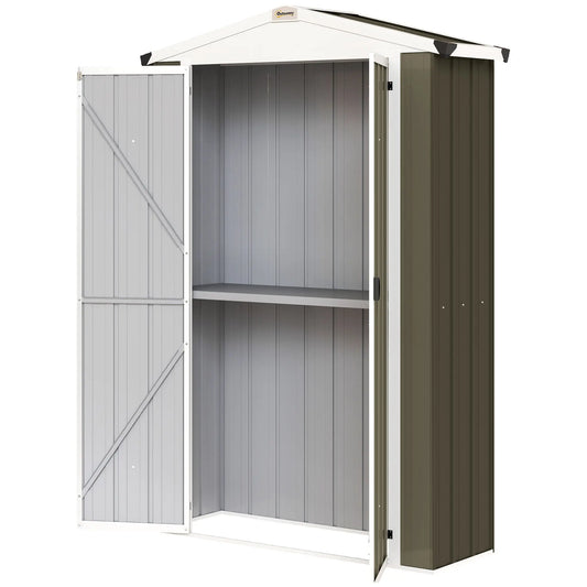 Metal Garden Shed with Shelf, Apex Roof, Light Grey Sheds Light Grey, Cream White at Gallery Canada