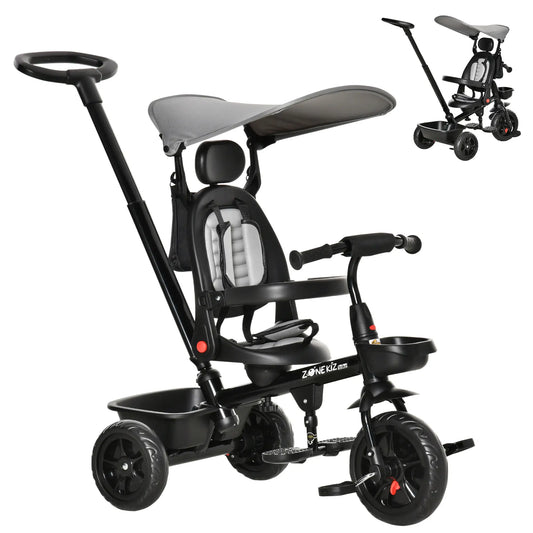 Kids Tricycle, 4 In 1 Trike, Adjustable Seat, Removable Canopy, Grey Tricycles for Kids Grey, Black at Gallery Canada