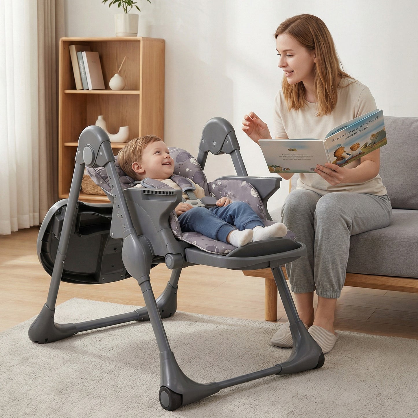 Foldable High Chair With Detachable Cushion, Gray High Chairs at Gallery Canada