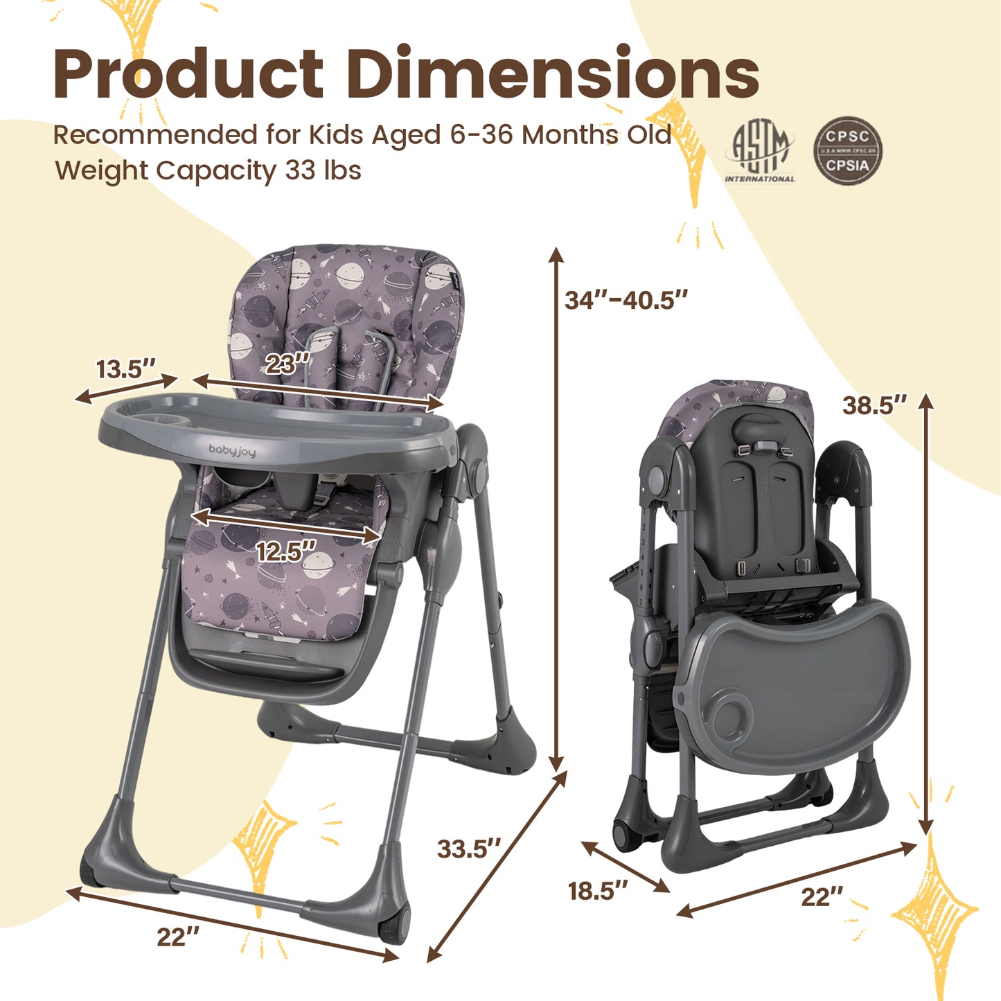 Foldable High Chair With Detachable Cushion, Gray High Chairs at Gallery Canada