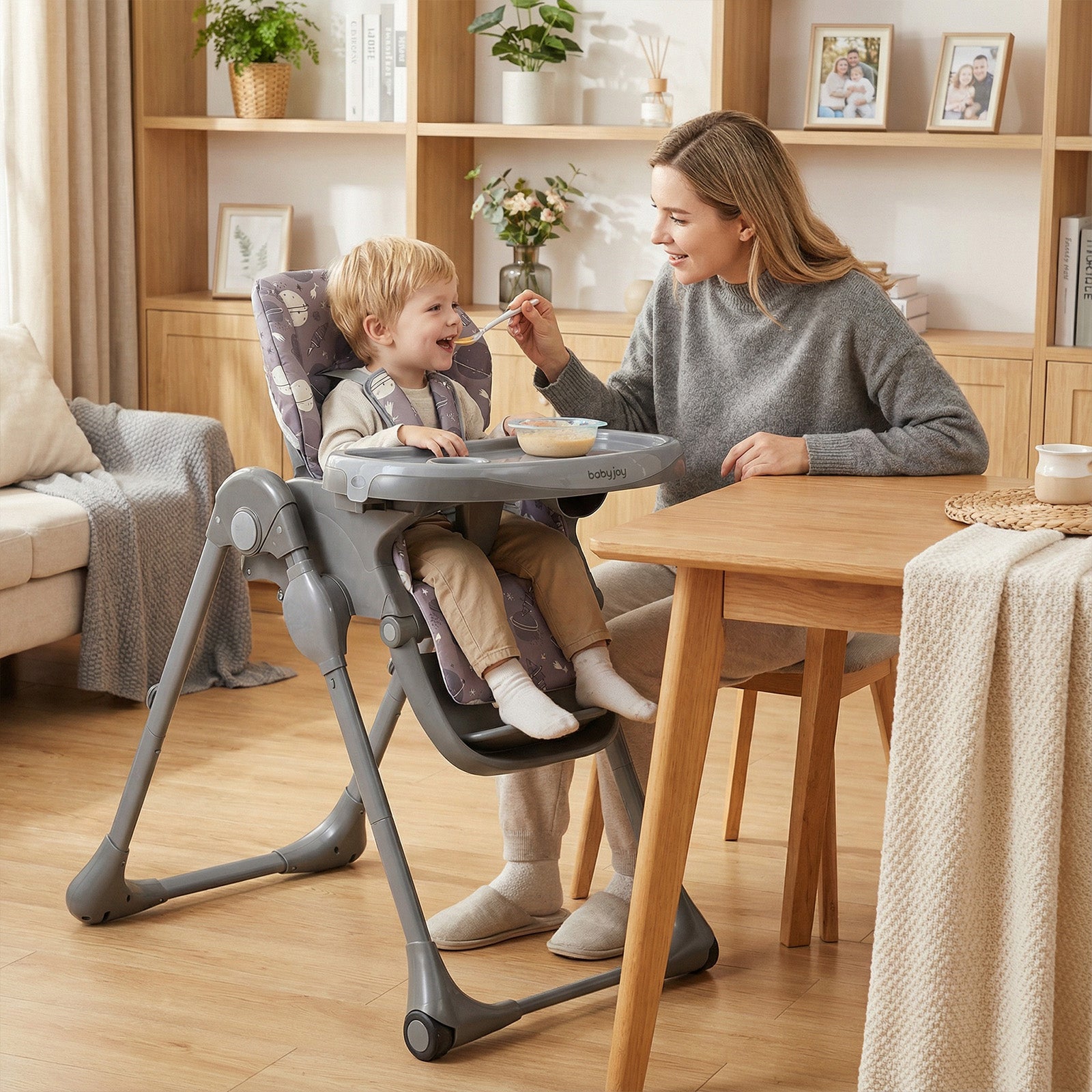 Foldable High Chair With Detachable Cushion, Gray High Chairs at Gallery Canada