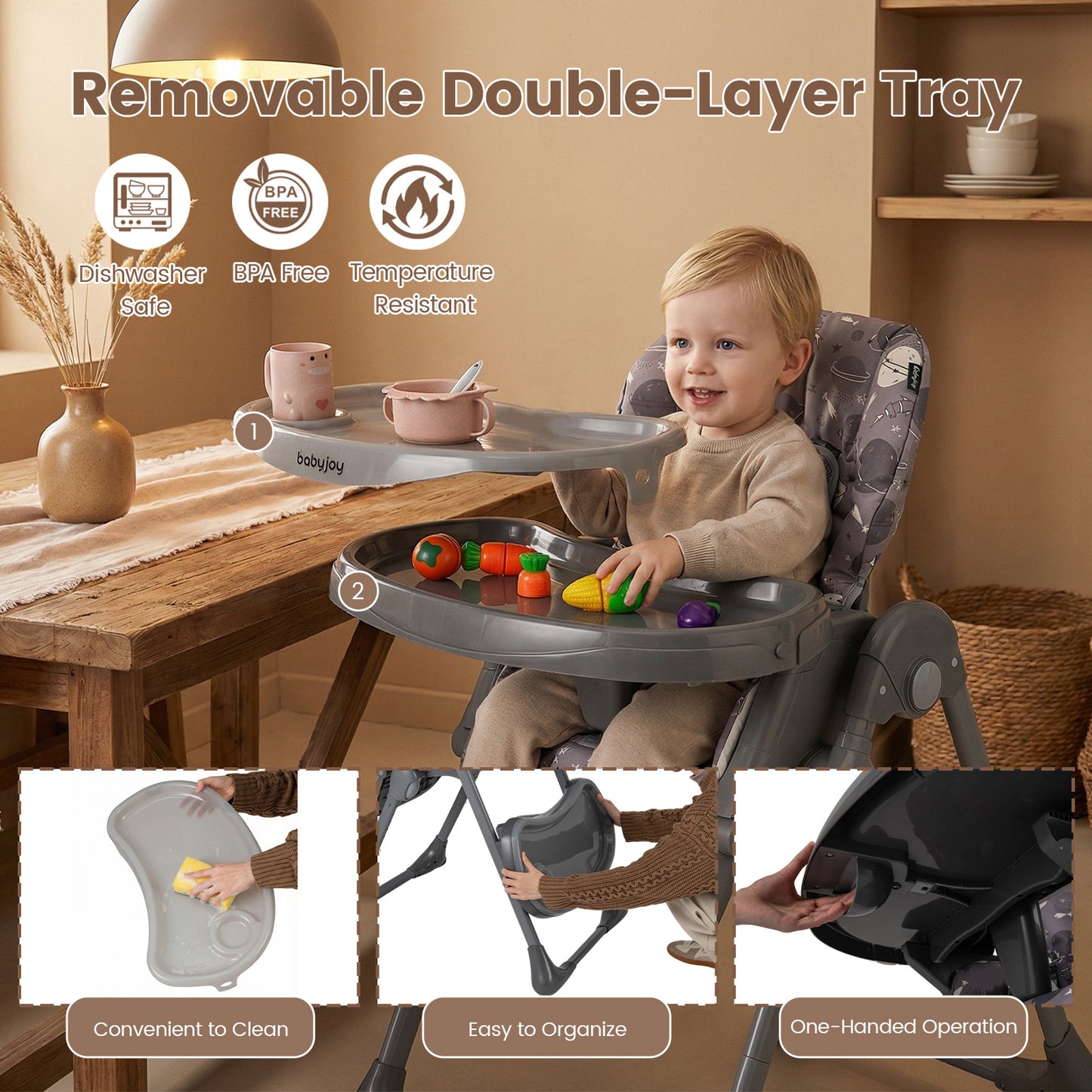 Foldable High Chair With Detachable Cushion, Gray High Chairs at Gallery Canada