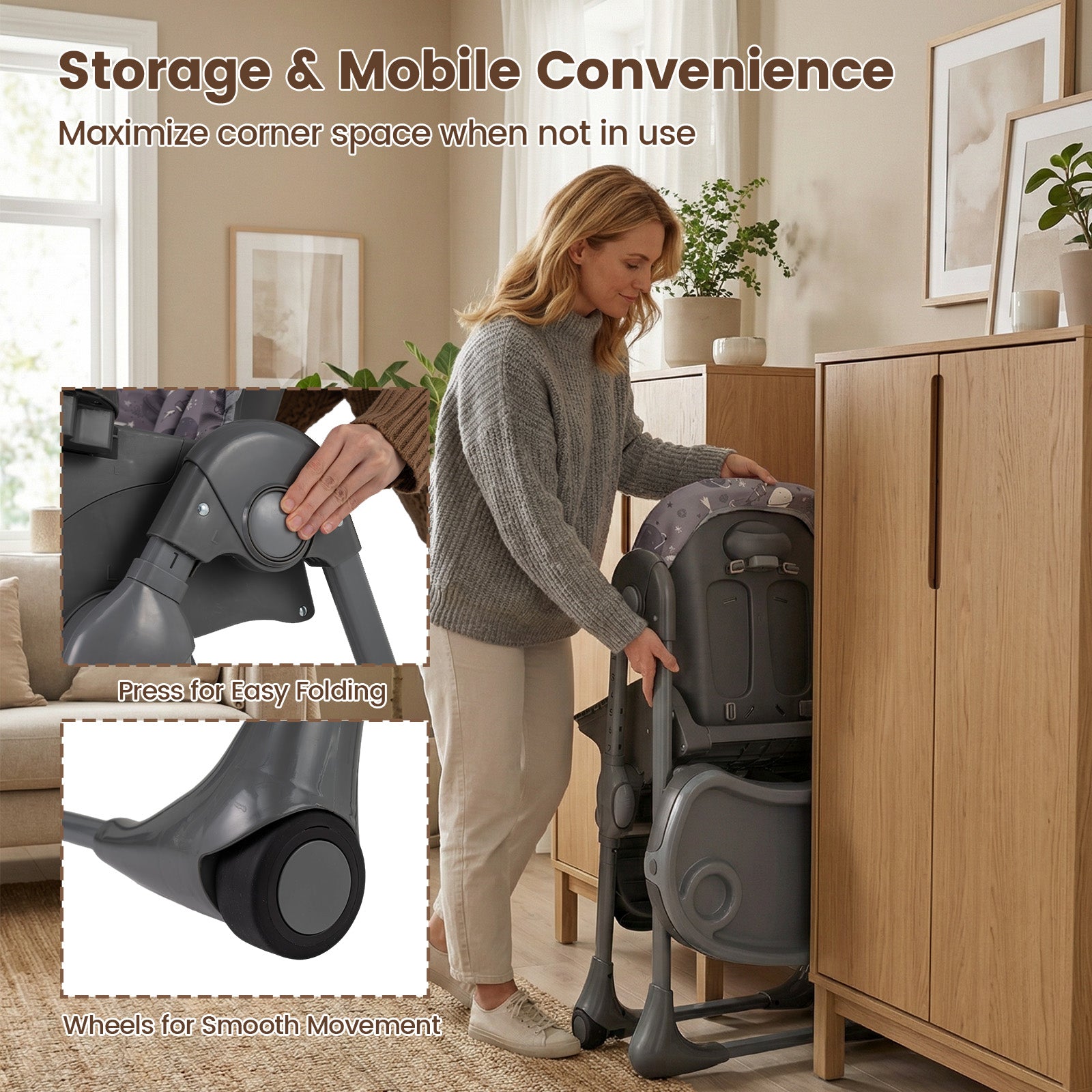Foldable High Chair With Detachable Cushion, Gray High Chairs at Gallery Canada