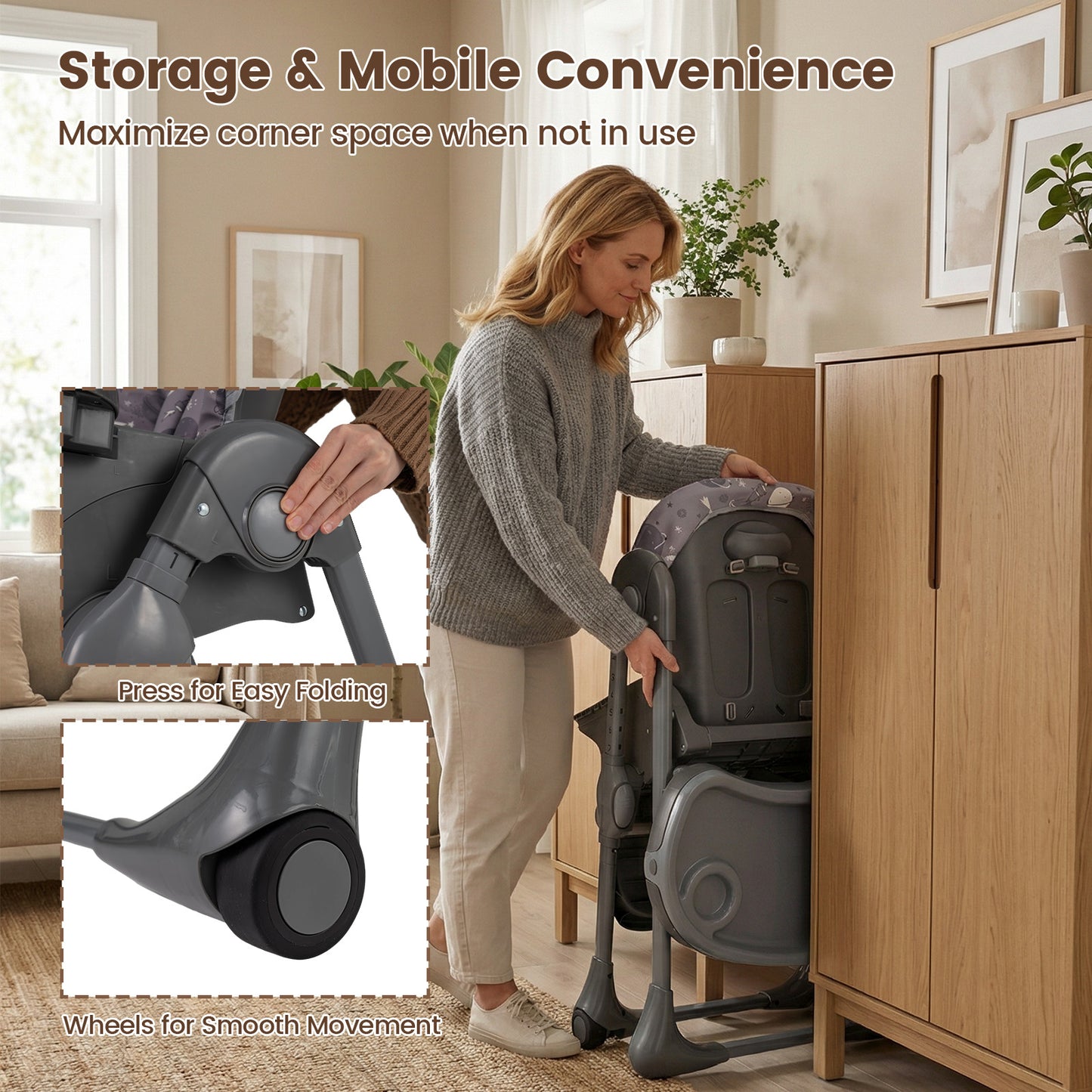 Foldable High Chair With Detachable Cushion, Gray High Chairs at Gallery Canada