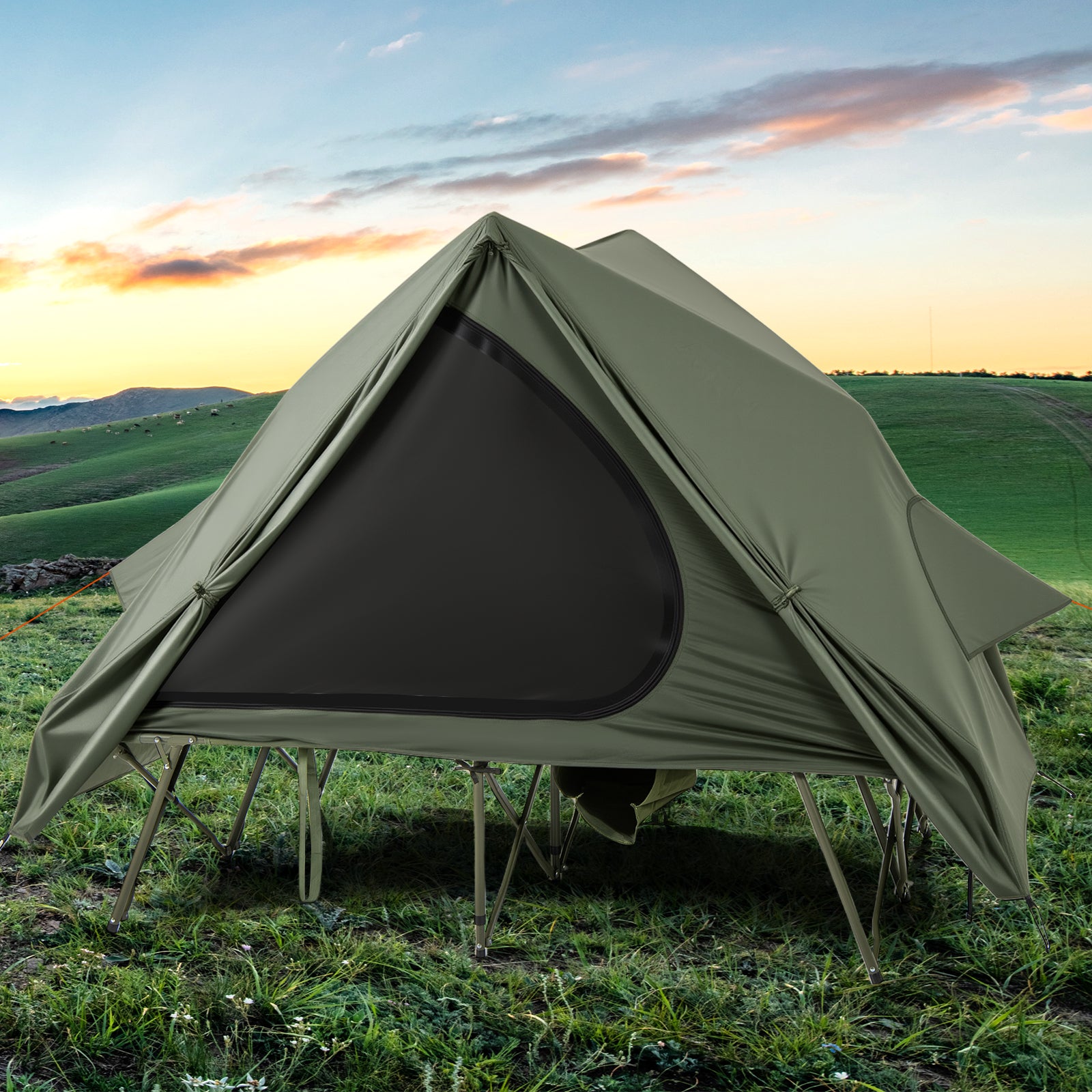 Foldable 2-Person Camping Cot Tent with Pop-up Tent Shelter and Portable Wheeled Bag, Green Tents at Gallery Canada
