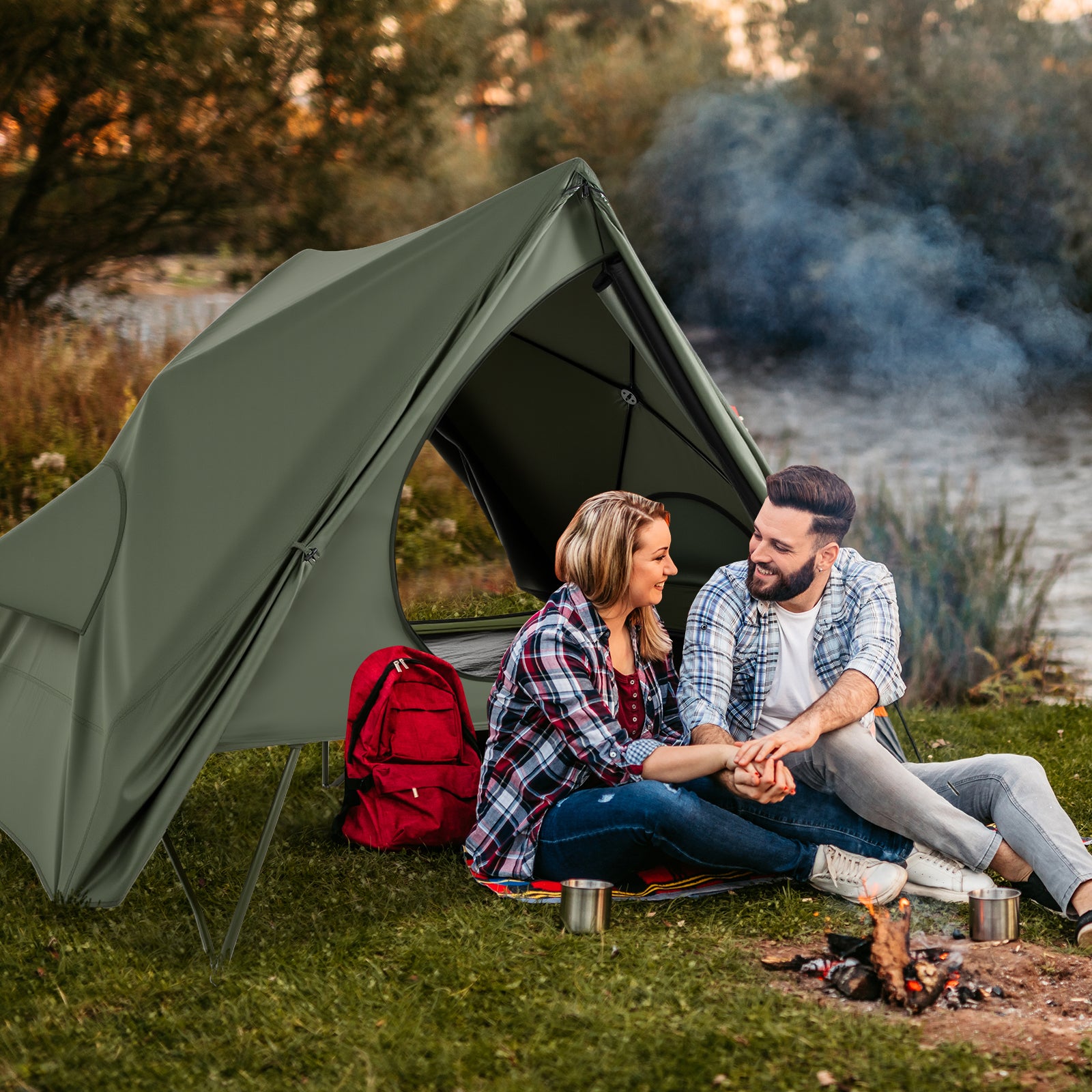Foldable 2-Person Camping Cot Tent with Pop-up Tent Shelter and Portable Wheeled Bag, Green Tents at Gallery Canada