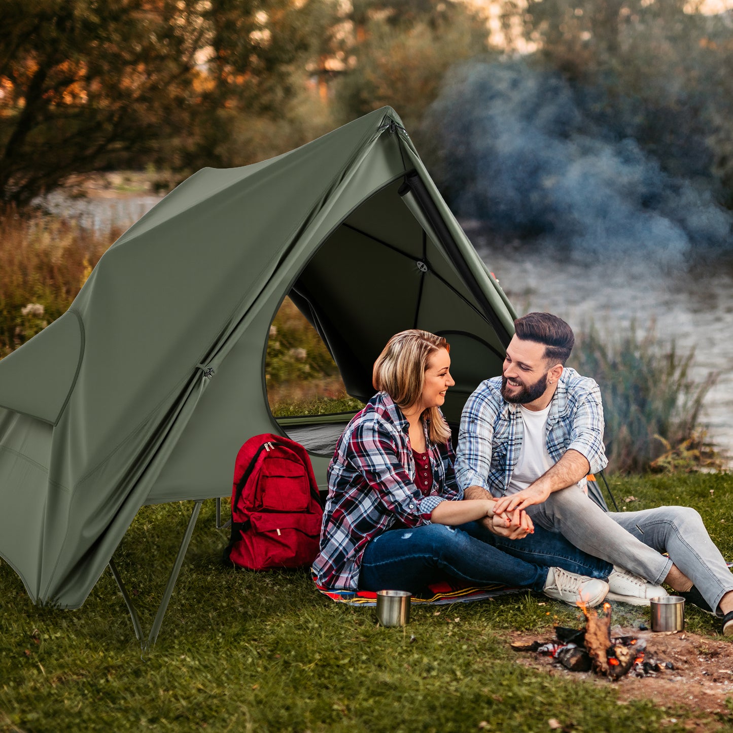 Foldable 2-Person Camping Cot Tent with Pop-up Tent Shelter and Portable Wheeled Bag, Green Tents at Gallery Canada