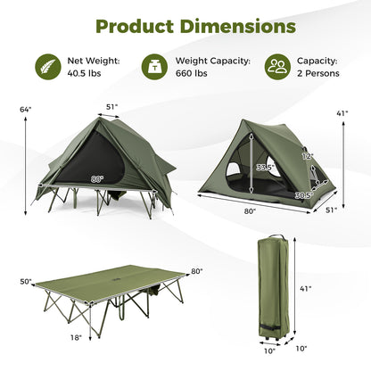 Foldable 2-Person Camping Cot Tent with Pop-up Tent Shelter and Portable Wheeled Bag, Green Tents at Gallery Canada