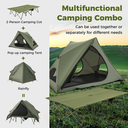 Foldable 2-Person Camping Cot Tent with Pop-up Tent Shelter and Portable Wheeled Bag, Green Tents at Gallery Canada