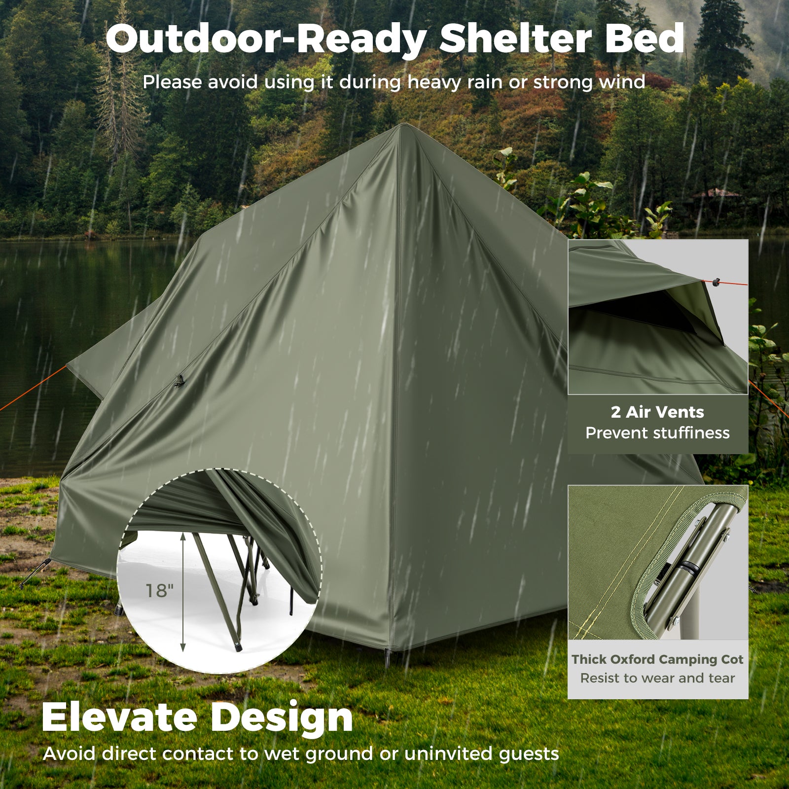 Foldable 2-Person Camping Cot Tent with Pop-up Tent Shelter and Portable Wheeled Bag, Green Tents at Gallery Canada
