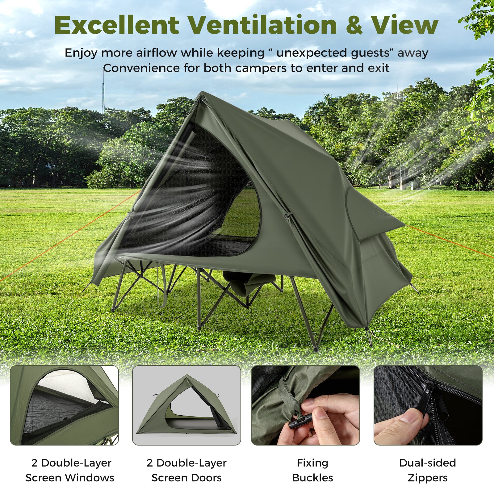 Foldable 2-Person Camping Cot Tent with Pop-up Tent Shelter and Portable Wheeled Bag, Green Tents at Gallery Canada