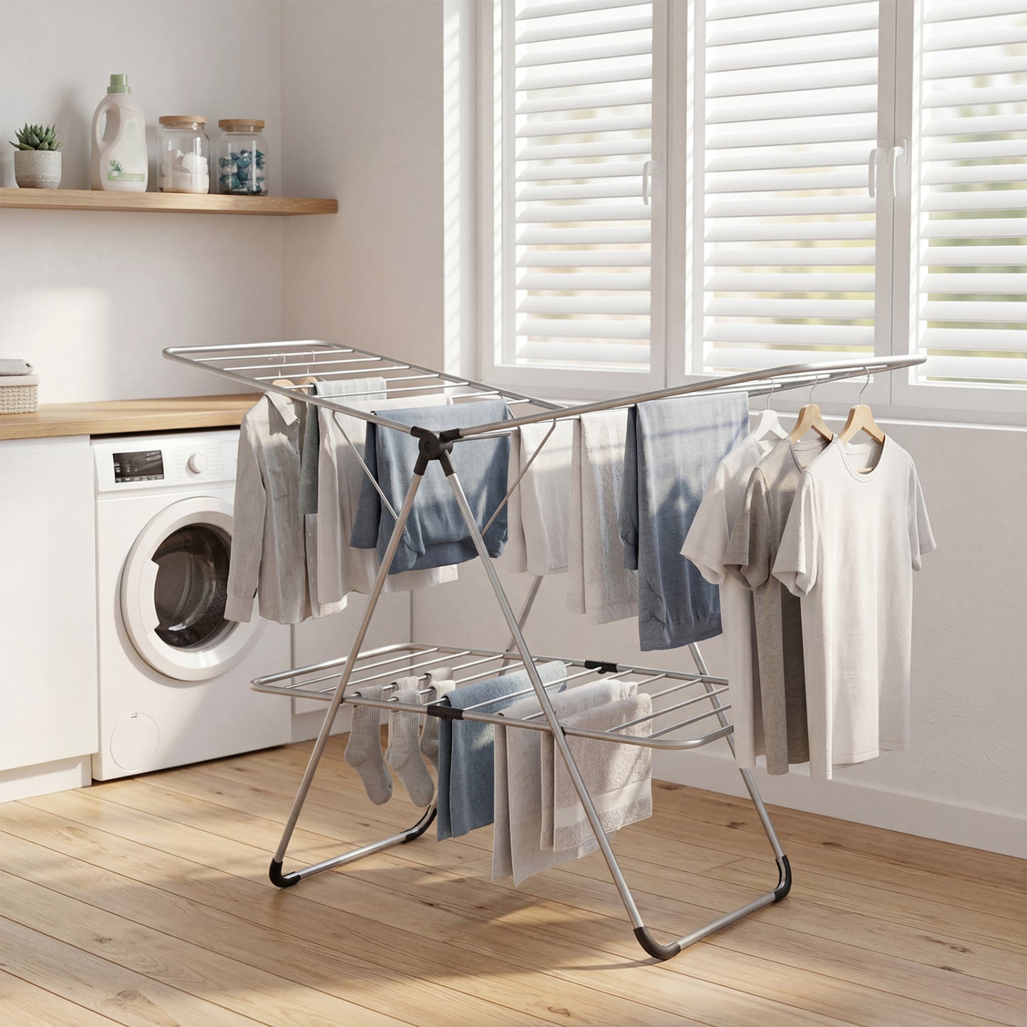 Foldable 2-Tier Heavy-Duty Aluminum Stainless Steel Clothes Drying Rack Drying Racks at Gallery Canada