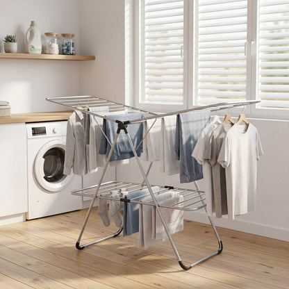 Foldable 2-Tier Heavy-Duty Aluminum Stainless Steel Clothes Drying Rack Drying Racks at Gallery Canada