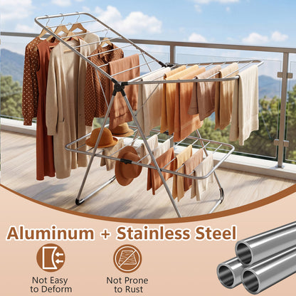 Foldable 2-Tier Heavy-Duty Aluminum Stainless Steel Clothes Drying Rack Drying Racks at Gallery Canada