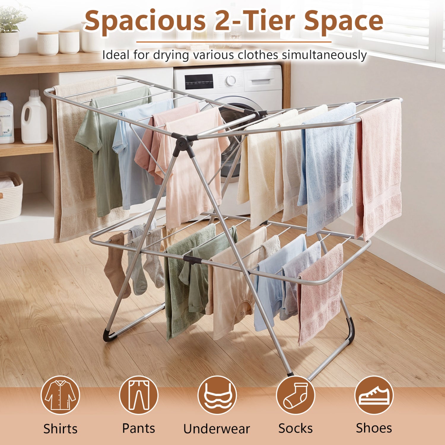 Foldable 2-Tier Heavy-Duty Aluminum Stainless Steel Clothes Drying Rack Drying Racks at Gallery Canada