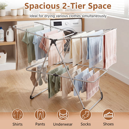 Foldable 2-Tier Heavy-Duty Aluminum Stainless Steel Clothes Drying Rack Drying Racks at Gallery Canada