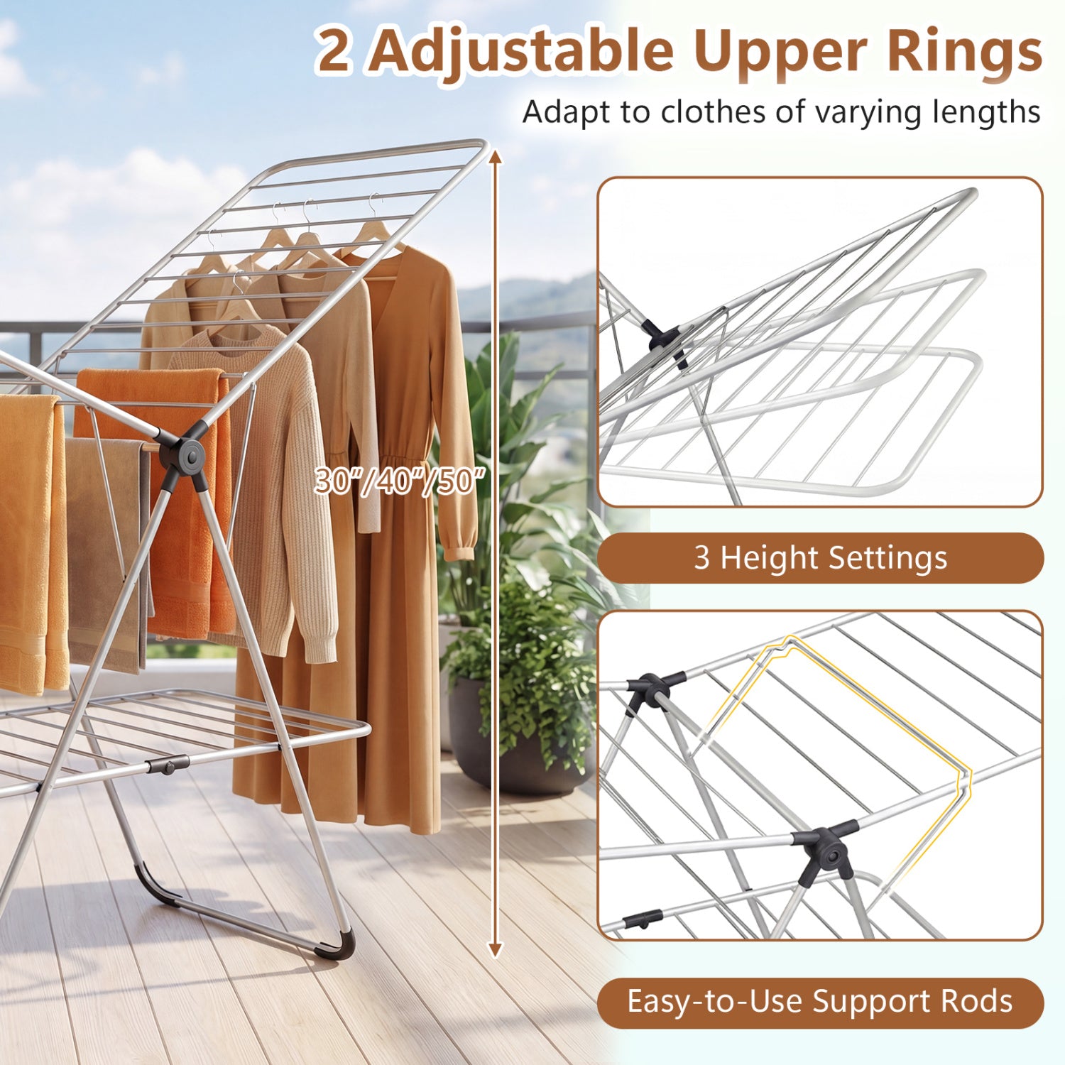 Foldable 2-Tier Heavy-Duty Aluminum Stainless Steel Clothes Drying Rack Drying Racks at Gallery Canada