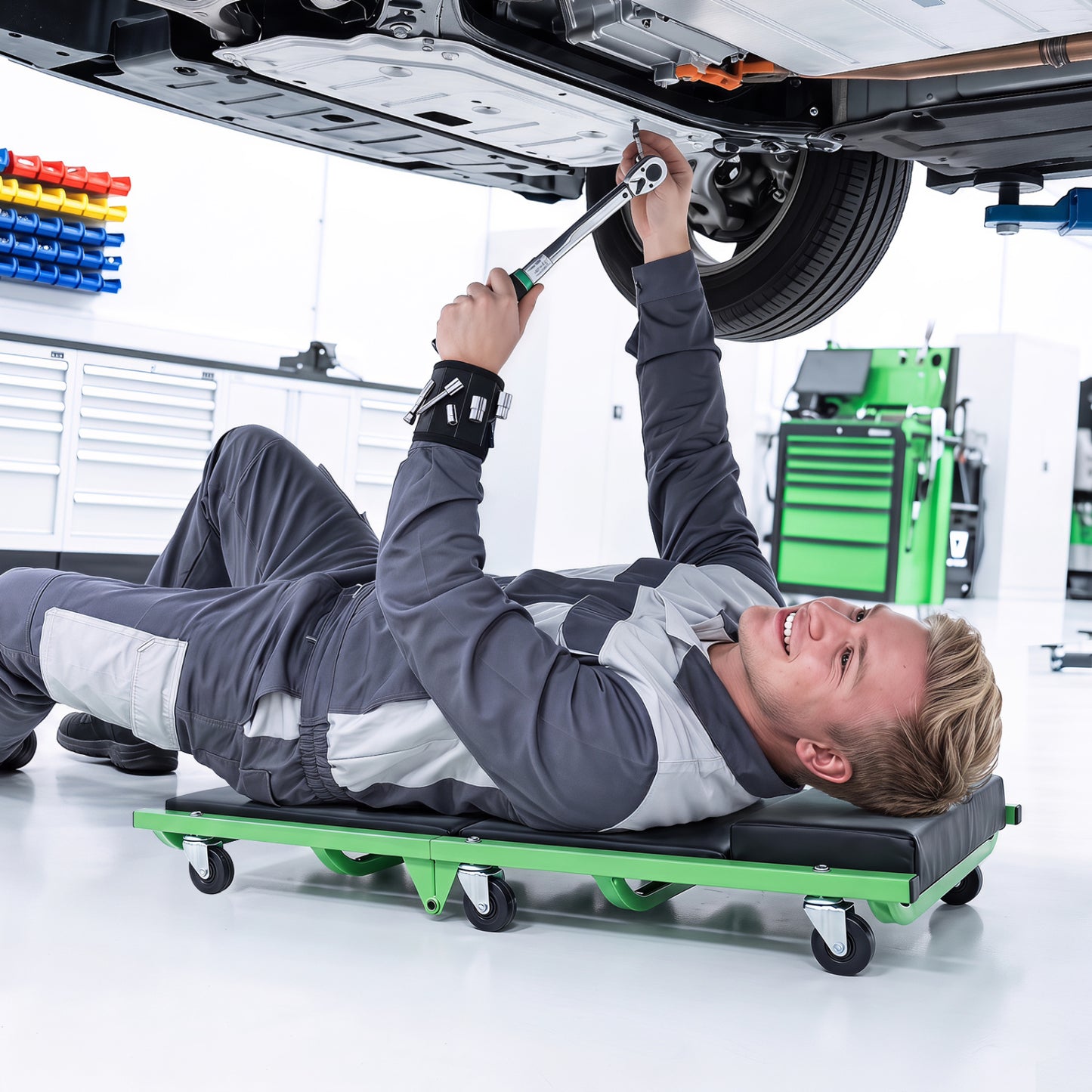 Creeper automobile pliable, roues pivotantes à 360°, 330 livres, vert