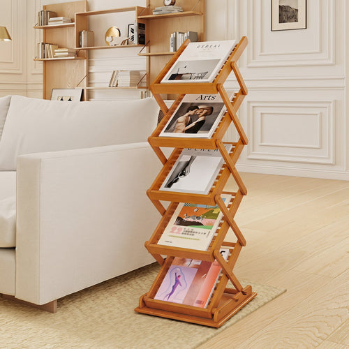 Foldable Bamboo Magazine Rack, 2 Adjustable Positions, Walnut