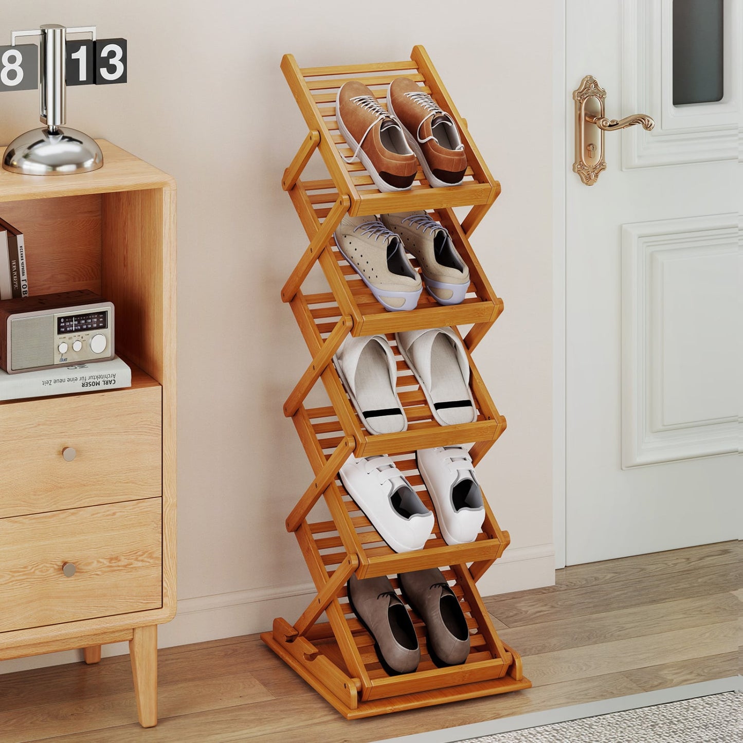 Foldable Bamboo Magazine Rack, 2 Adjustable Positions, Walnut