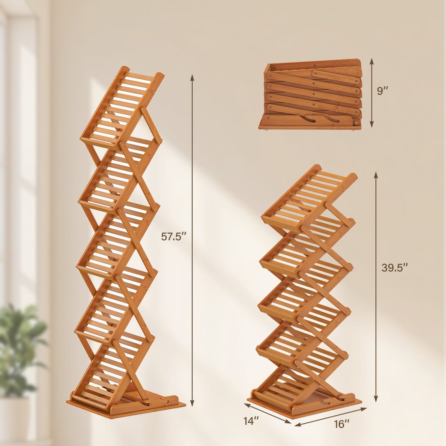 Foldable Bamboo Magazine Rack, 2 Adjustable Positions, Walnut