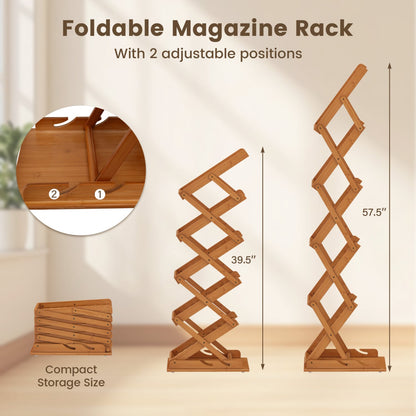 Foldable Bamboo Magazine Rack, 2 Adjustable Positions, Walnut