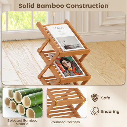 Foldable Bamboo Magazine Rack, 2 Adjustable Positions, Walnut