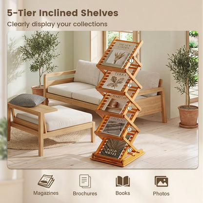 Foldable Bamboo Magazine Rack, 2 Adjustable Positions, Walnut