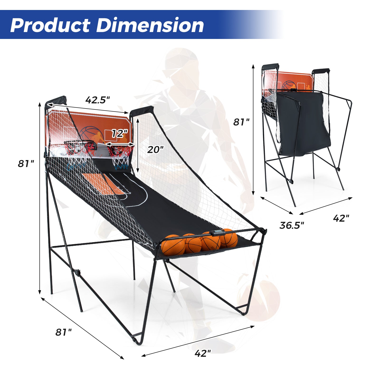 Foldable Basketball Arcade Game Kids Basketball Hoop Machine with 8 Exciting Playing Modes Game Room at Gallery Canada